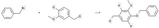 Benzenemethanol,3-methoxy-4-(phenylmethoxy)- can be prepared by bromomethyl-benzene and 4-hydroxy-3-methoxy-benzyl alcohol by heating